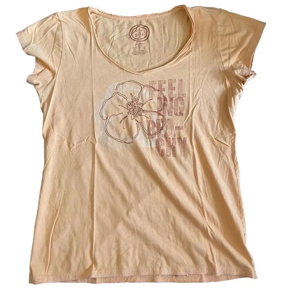 Womens Life Is Good Flower Feeling Beachy Orange Tshirt